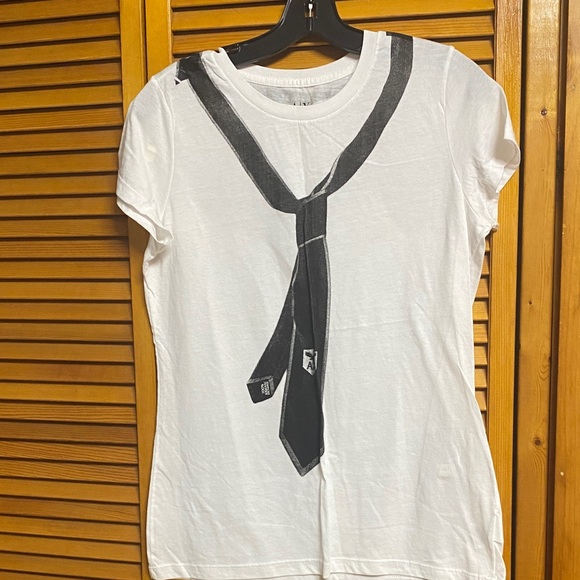 Armani Exchange White Tee with Black Tie Graphic - Picture 1 of 3